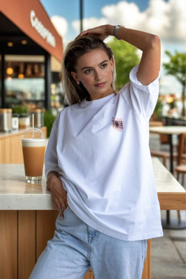 BLURR Printed Women Round Neck White T-Shirt