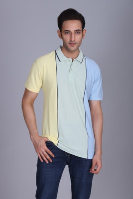Harbor N Bay Striped Men Polo Neck Light Green T-Shirt