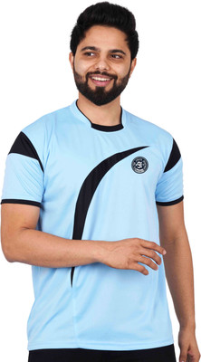 La Milano Colorblock Men Mandarin Collar Light Blue T-Shirt