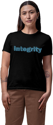 Fighterhero Typography Women Round Neck Black T-Shirt