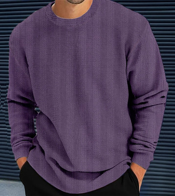 Force Solid Men Round Neck Purple T-Shirt