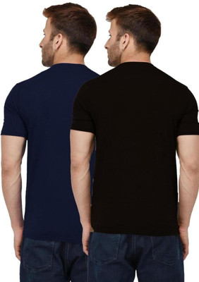 RIVAAZ Collections Solid Men Round Neck Black, Navy Blue T-Shirt