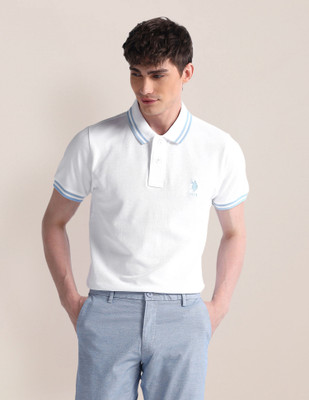 U.S. POLO ASSN. Solid Men Polo Neck White T-Shirt