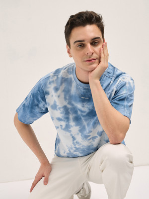 THE BEAR HOUSE Tie & Dye Men Round Neck Blue T-Shirt