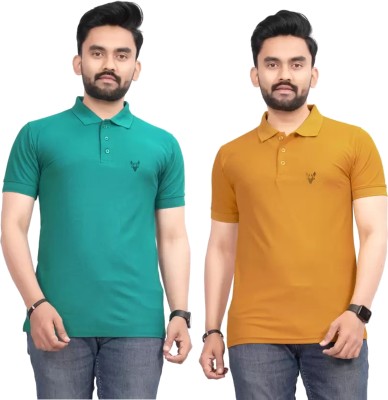 Tween Trends Solid Men Polo Neck Yellow, Light Green T-Shirt