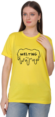 Aaso Graphic Print Women Round Neck Yellow T-Shirt