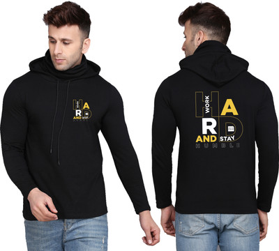 WOOSTRO Printed Men Hooded Neck Black T-Shirt