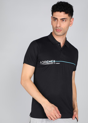Adrenex Printed Men Polo Neck Black T-Shirt