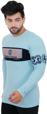 E-MAX Typography, Graphic Print Men Round Neck Light Blue T-Shirt