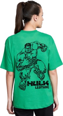 Leotude Printed Women Round Neck Green T-Shirt