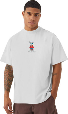 QOWL Printed Men Round Neck White T-Shirt