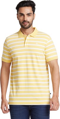 PARX Striped Men Polo Neck Yellow T-Shirt