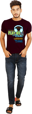 Xmer Typography Men Round Neck Maroon T-Shirt