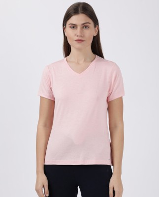 JOCKEY Solid Women V Neck Pink T-Shirt