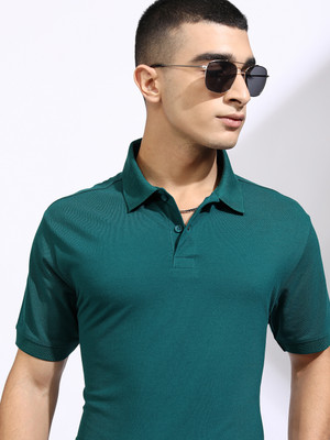 HIGHLANDER Solid Men Polo Neck Green T-Shirt