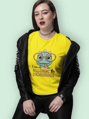 PD CLORI Printed Women Round Neck Yellow T-Shirt