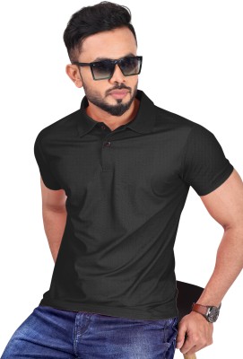 INDICLUB Solid Men Polo Neck Black T-Shirt