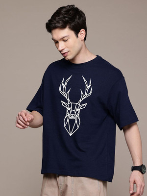 Moda Rapido Graphic Print Men Round Neck Navy Blue T-Shirt