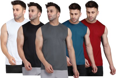 UDI n ADI Solid Men Round Neck Grey, Black, White, Blue, Maroon T-Shirt