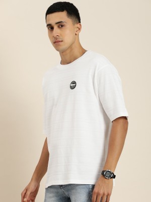 DIFFERENCE OF OPINION Self Design Men Round Neck White T-Shirt