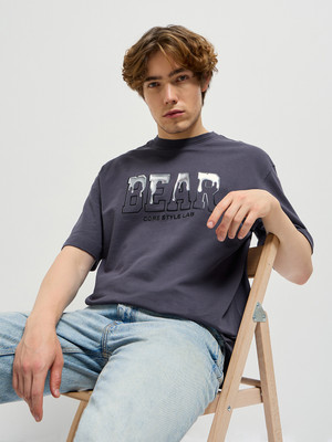 THE BEAR HOUSE Self Design Men Round Neck Grey T-Shirt