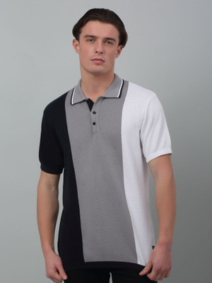 CANTABIL Colorblock Men Polo Neck White T-Shirt