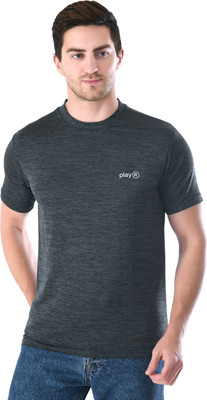 playR Printed Men Round Neck Grey T-Shirt