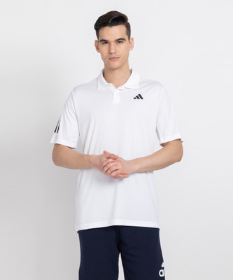 ADIDAS Solid Men Polo Neck White T-Shirt