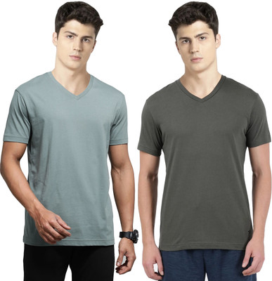 JOCKEY Solid Men V Neck Green, Dark Green T-Shirt