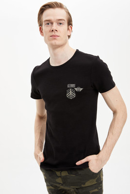 defacto Printed Men Round Neck Black T-Shirt