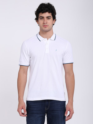 INDIAN TERRAIN Solid Men Polo Neck White T-Shirt