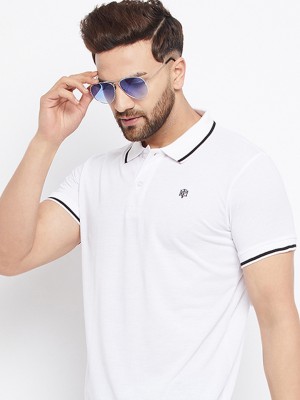 The Million Club Solid Men Polo Neck White T-Shirt