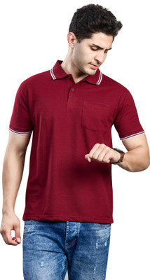 BE POSITIVE Solid Men Polo Neck Maroon T-Shirt