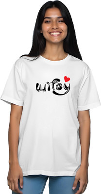 KBARI Printed Couple Round Neck White T-Shirt