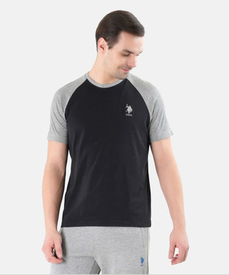 U.S. POLO ASSN. Colorblock Men Round Neck Black, Grey T-Shirt