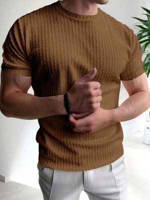 EyeBogler Solid Men Round Neck Brown T-Shirt