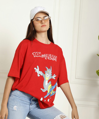 TOM AND JERRY by DreamBe Printed, Typography Women Round Neck Red T-Shirt