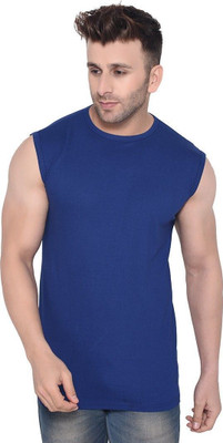 GEUM Solid Men Round Neck Blue T-Shirt