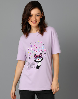 ADIXUS Solid Women Round Neck Purple T-Shirt
