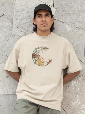 CKSEmbroidery Embroidered Men Round Neck Beige T-Shirt