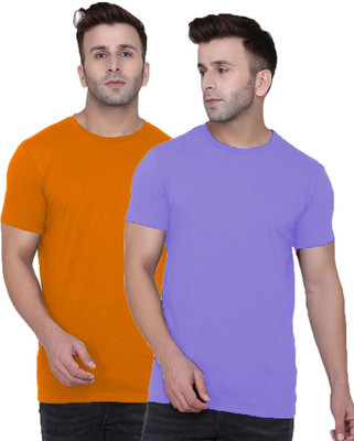 Kroptee Solid Men Round Neck Purple, Orange T-Shirt