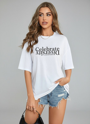 SZN Typography Women Round Neck Reversible White T-Shirt