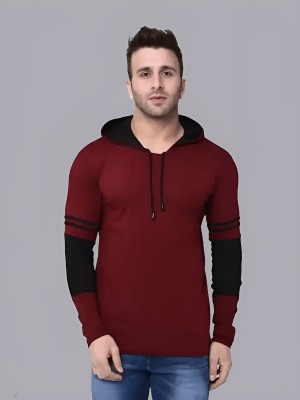 LEMMIK Colorblock Men Hooded Neck Maroon T-Shirt