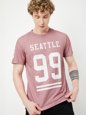 MAX Printed, Striped Men Round Neck Pink T-Shirt