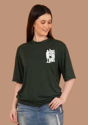 Parona Printed Women Round Neck Green T-Shirt