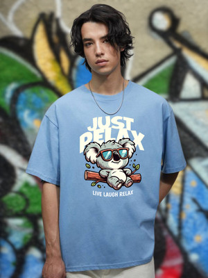 Cool Plus Graphic Print Men Round Neck Light Blue T-Shirt