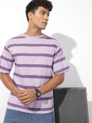 Roadster Striped Men Round Neck Purple T-Shirt