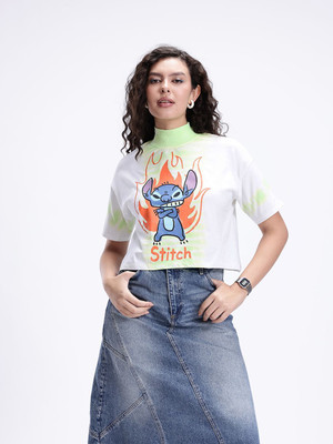 Kook N Keech Printed Women High Neck Multicolor T-Shirt
