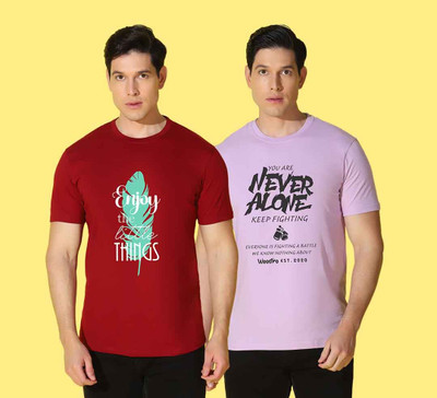 WOOSTRO Printed Men Round Neck Maroon, Purple T-Shirt