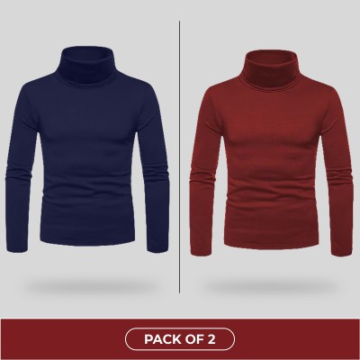 AUSK Solid Men Round Neck Maroon, Blue T-Shirt